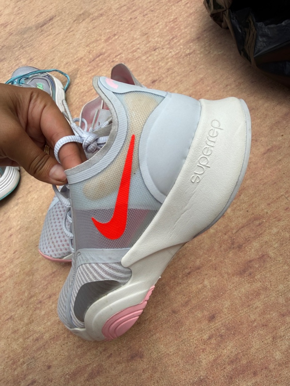 Nike Women’s Light Gray & Pink Athletic Sneakers with Red Swoosh - Picture 3 of 3